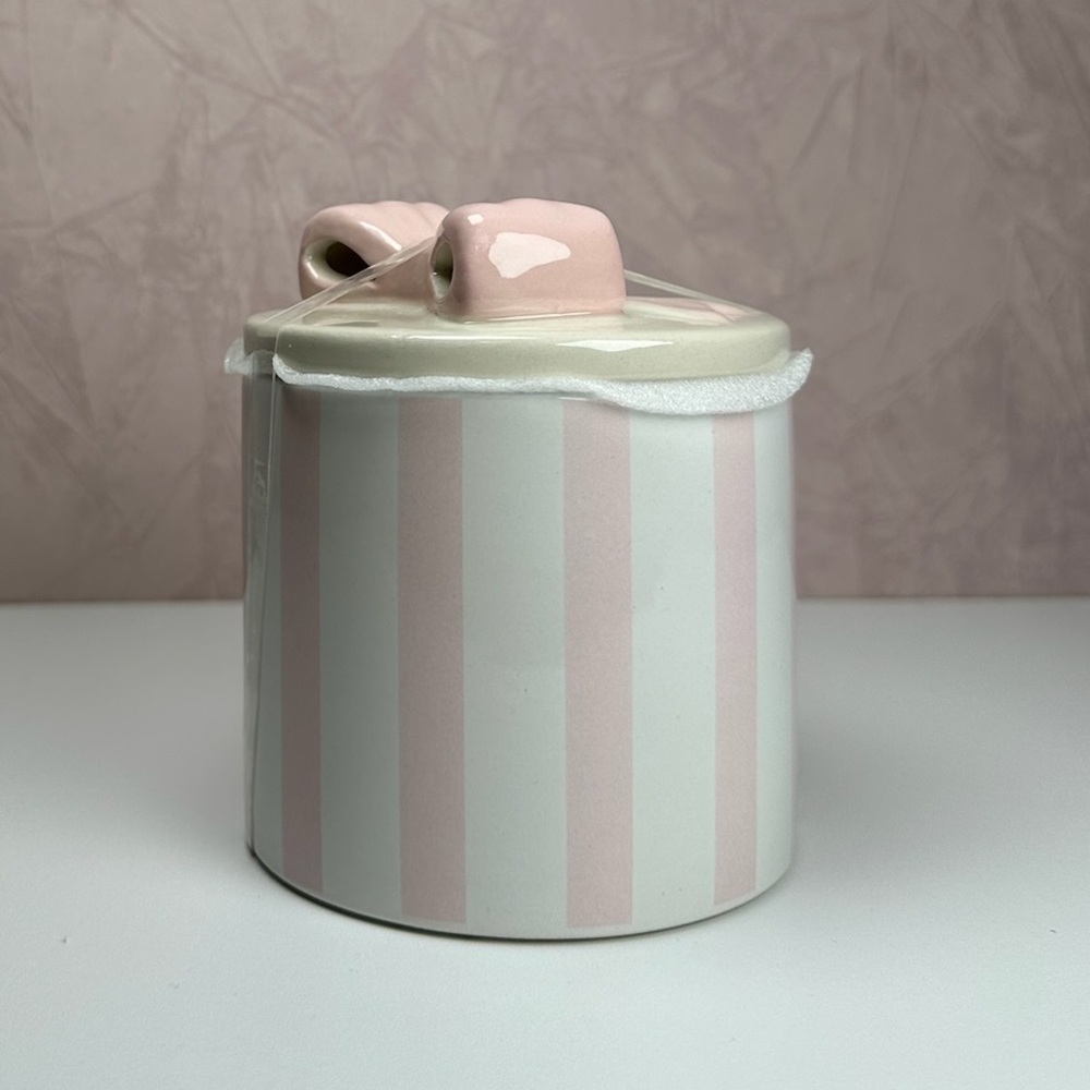 Striped Ceramic Jar with Pink Bow Lid - Picture 7 of 16